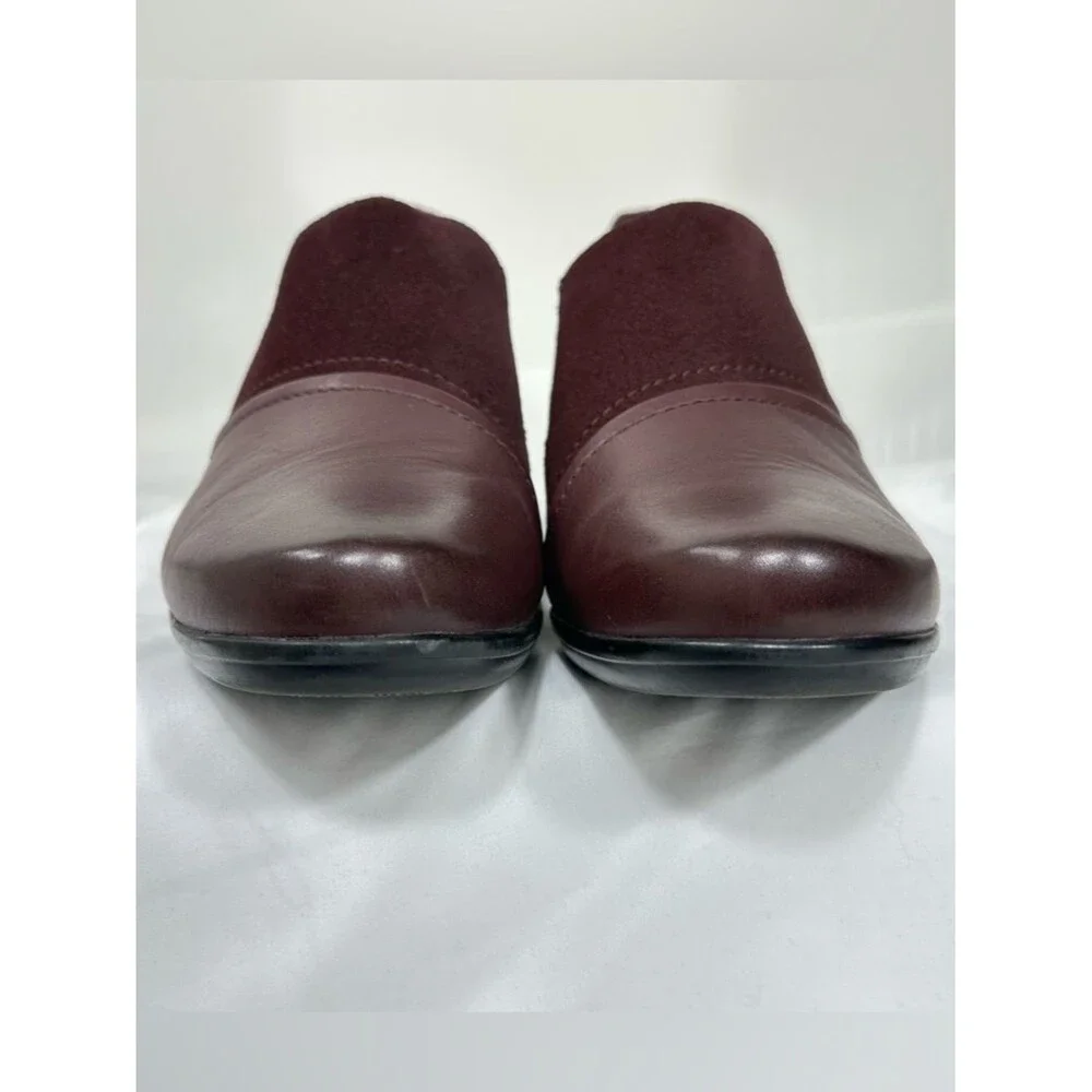 Clarks Collection Womens 10M Burgundy Leather Slip-On Block Heel Comfort Shoes